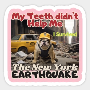 I survived, A Bulldog in NYC's earthquake, my teeth didn't help me, Ideal Gift, Sticker